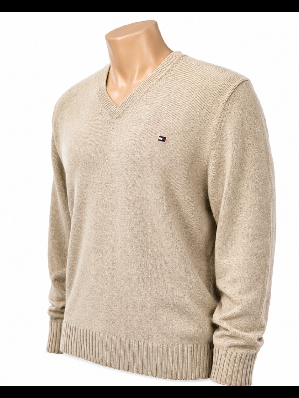 Tommy Hilfiger Men’s V-Neck Beige Sweater Size L Y2K Retro Cottage Boho Preppy